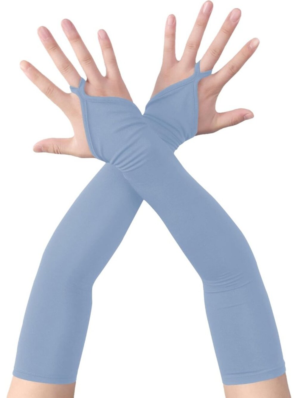 Women Light Blue Fingerles Elbow-length Opera,pageants Halloween Vintage Gloves